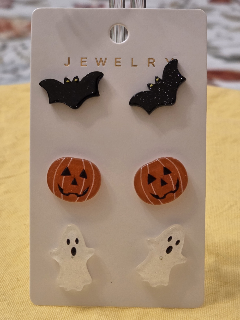 Super Cute Sparkly Halloween Stud Earring Set - Black, Orange & White
